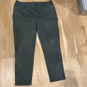 Chicos Olive Green Jeans with Button Detail
